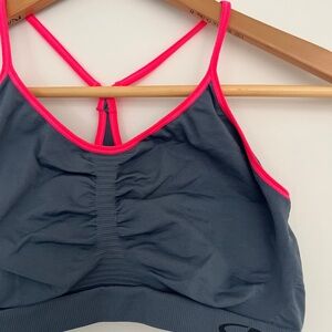 Champion Charcoal Sports Bra with Neon Pink Accents
